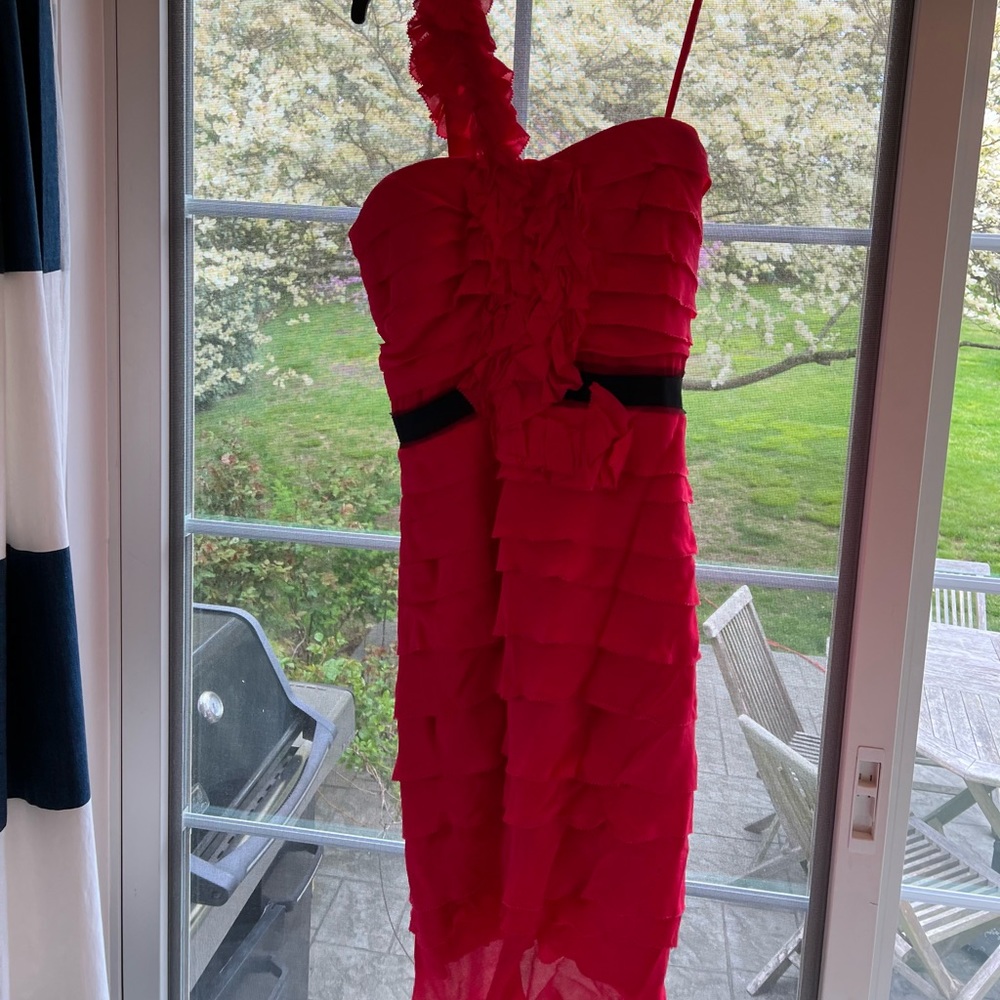 BCBG Coral Ruffle One Shoulder Cocktail Dress